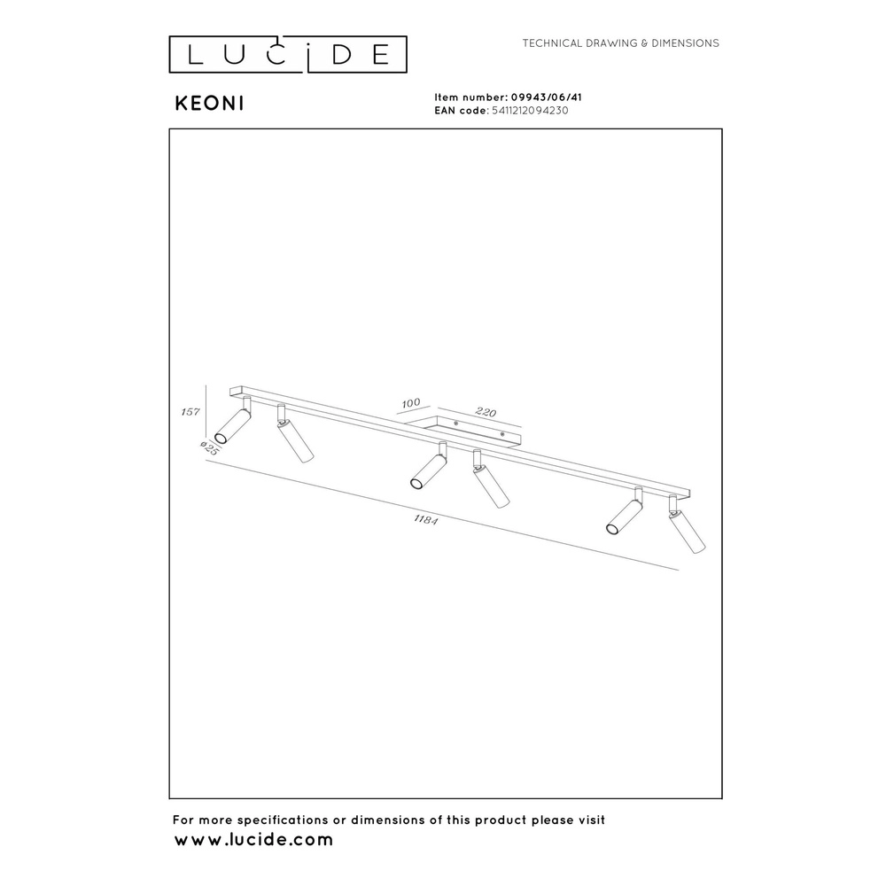 Ceiling spotlight Keoni 6-light taupe Lucide 5411212094230
