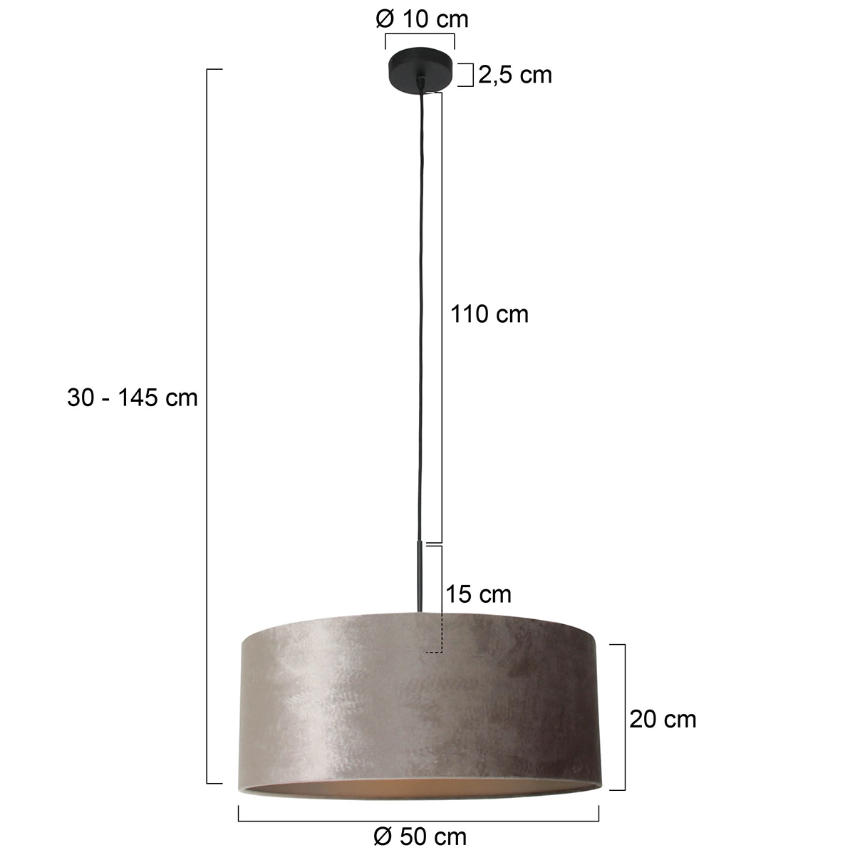 Hanging lamp Sparkled 50cm black with Taupe velvet shade Steinhauer 8712746146271