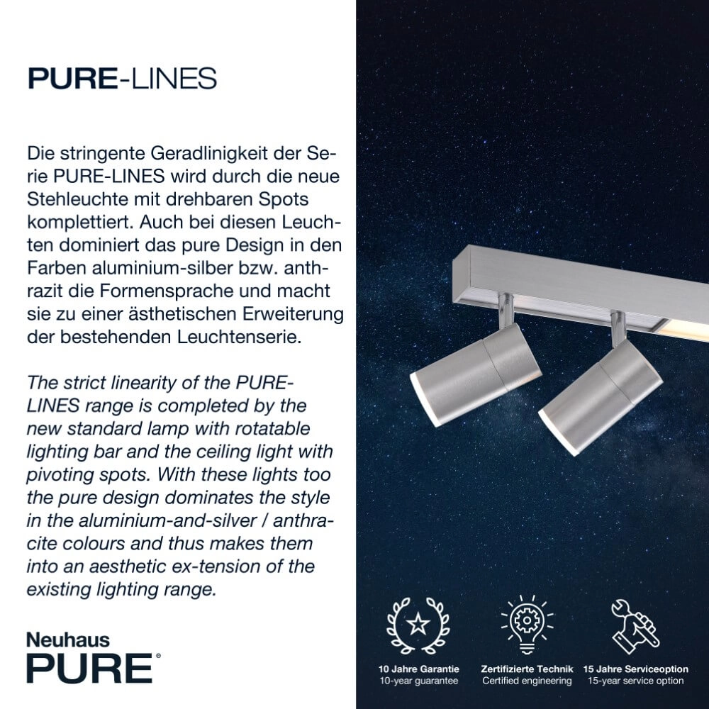 Sleek ceiling lamp Pure Lines Spot aluminum Paul Neuhaus 4012248366370
