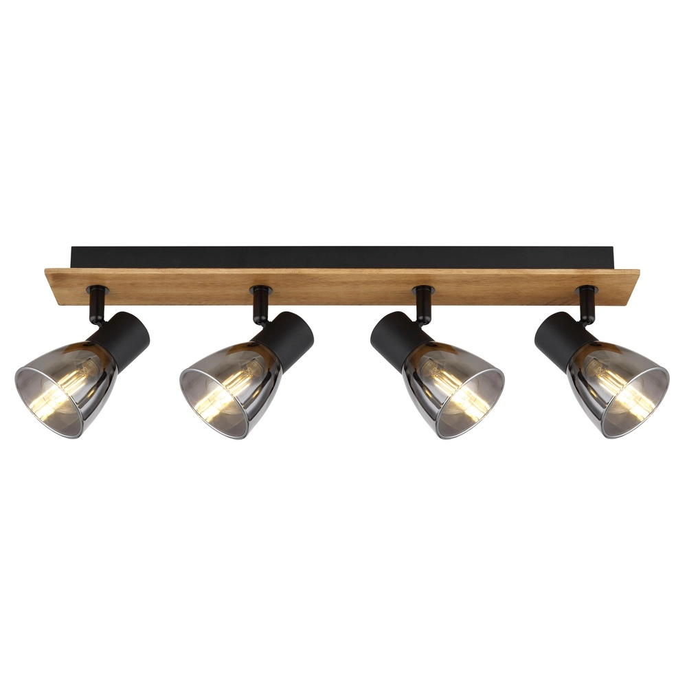 Ceiling lamp Claude 4-light black with wood Globo 9007371434213