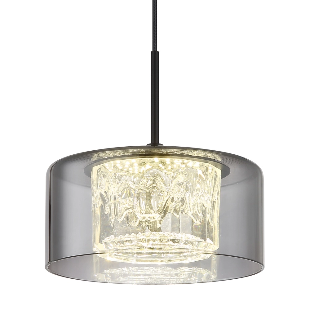 Design pendant lamp Fogsy Single black with smoke glass Globo 9007371450381