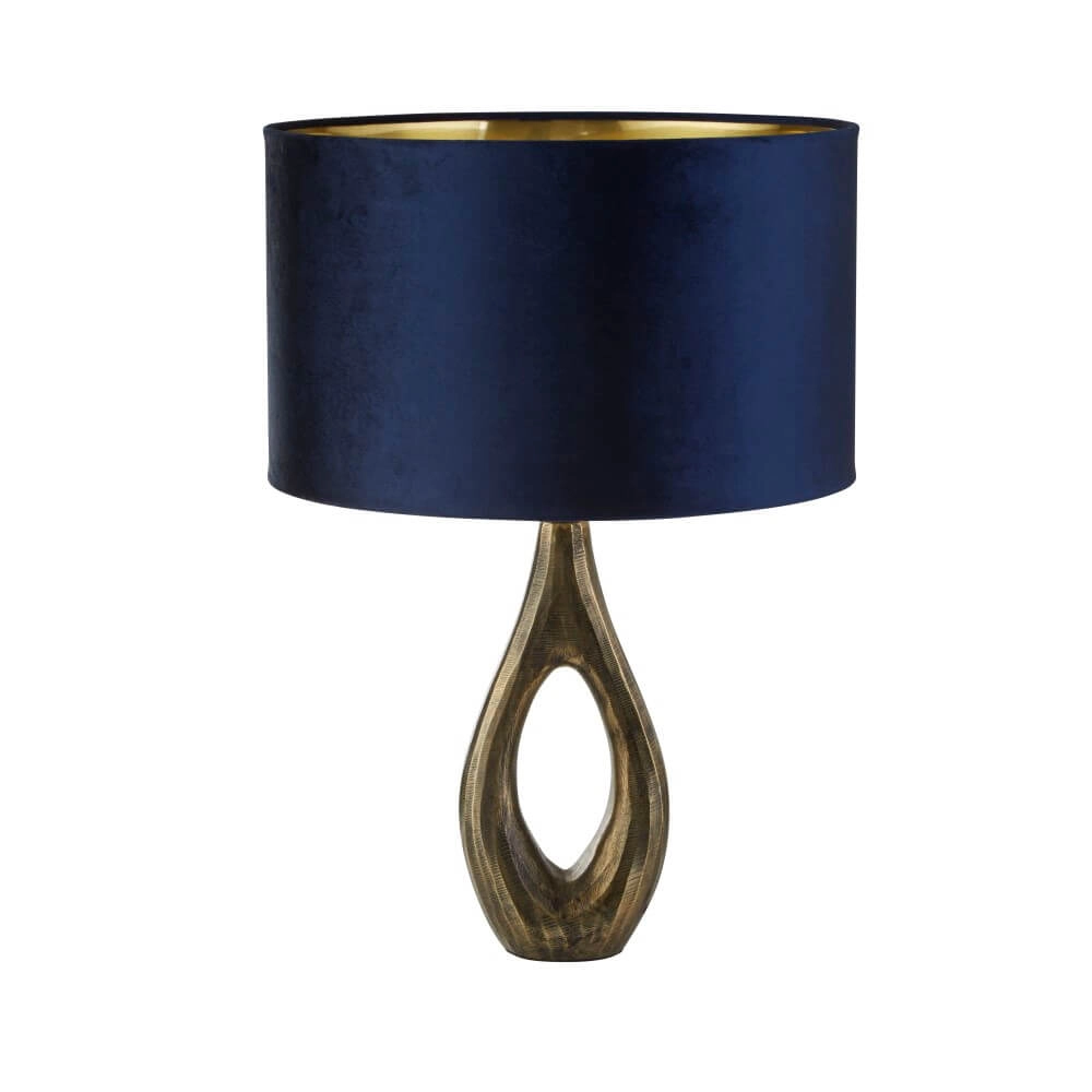 Golden table lamp Bucklow with dark blue hood