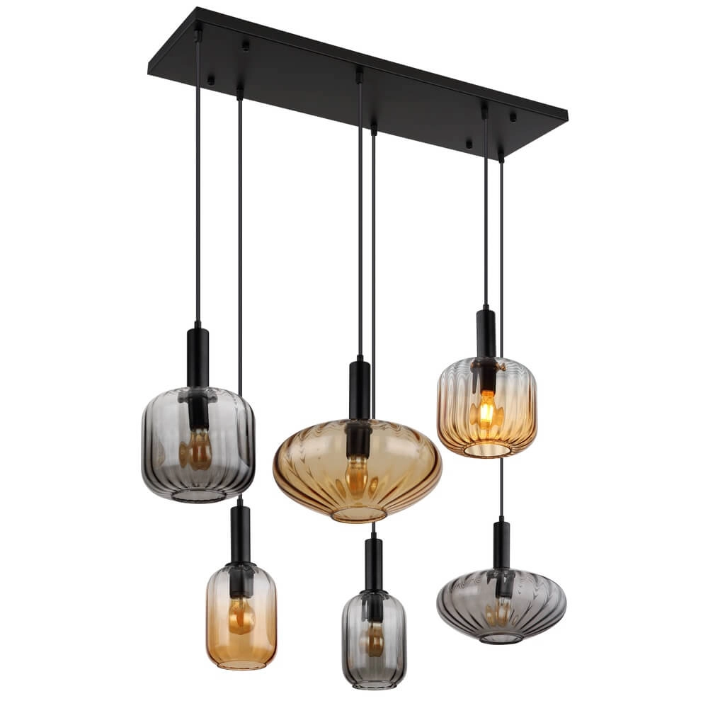 Pendant lamp Valletta with coloured glass 6-lights Globo 9007371458868
