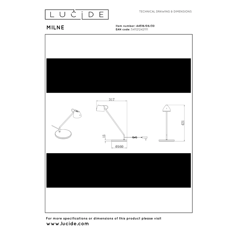 Desk lamp Milne Black Lucide 5411212421111