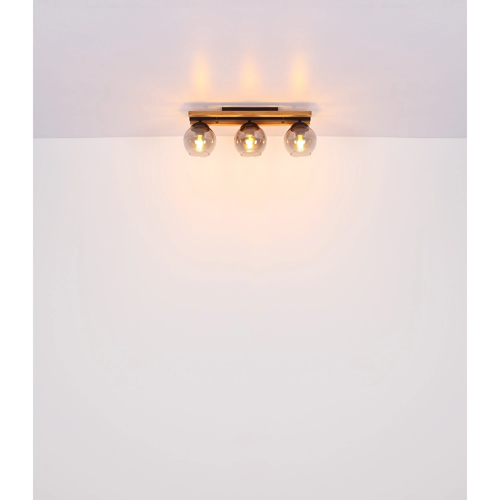 3-light ceiling lamp Conni black with wood Globo 9007371448739