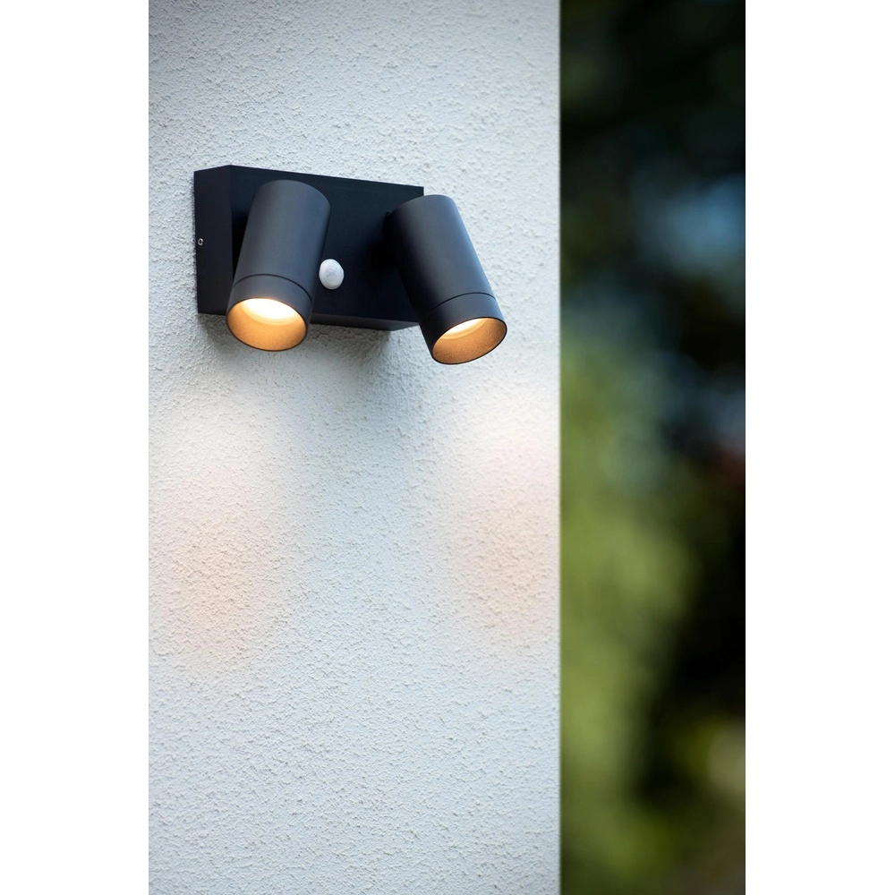 Wall spotlight Taylor IP54 double with sensor black Lucide 5411212092717