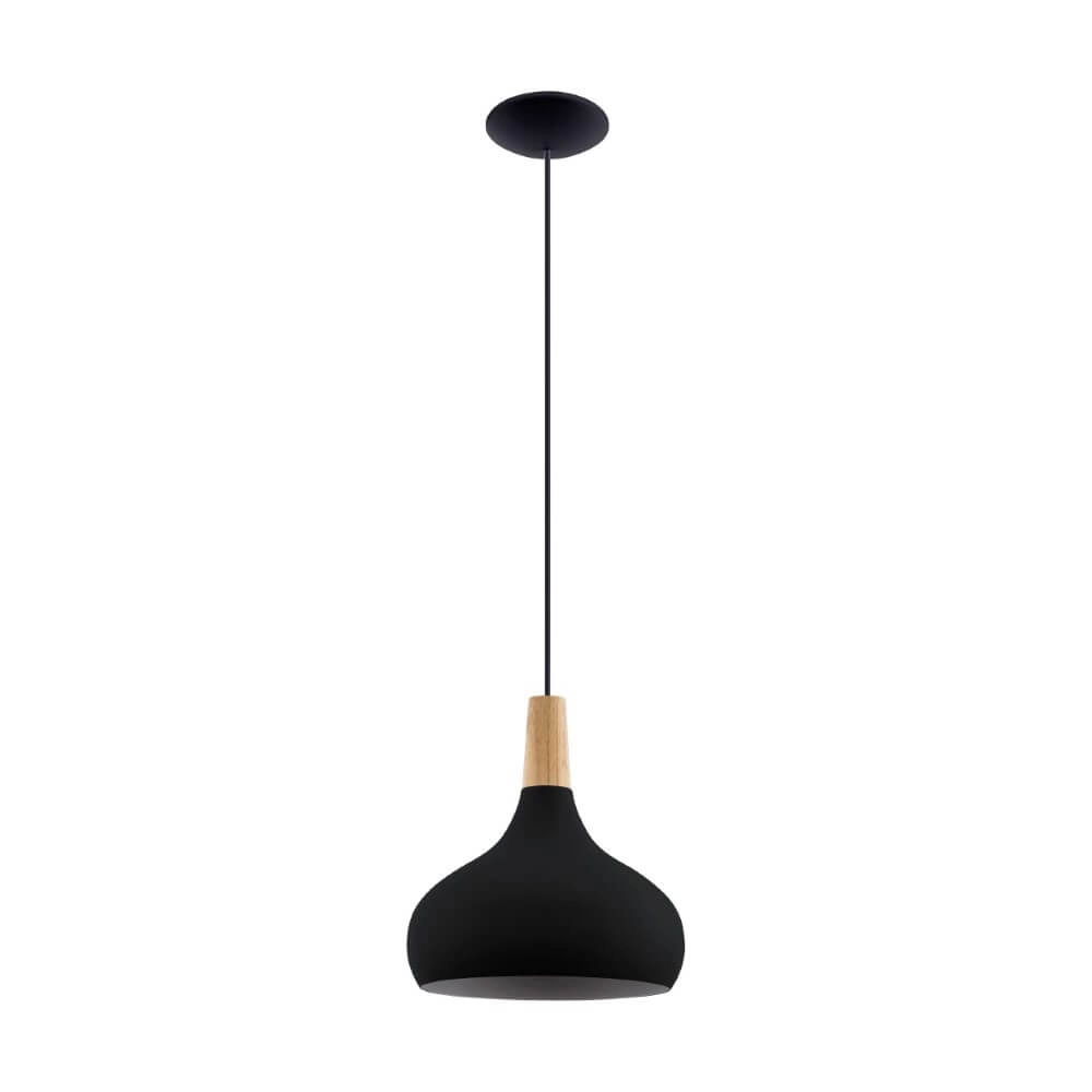 Black hanging lamp Sabinar Ø 28cm with wood Eglo 9008606235780