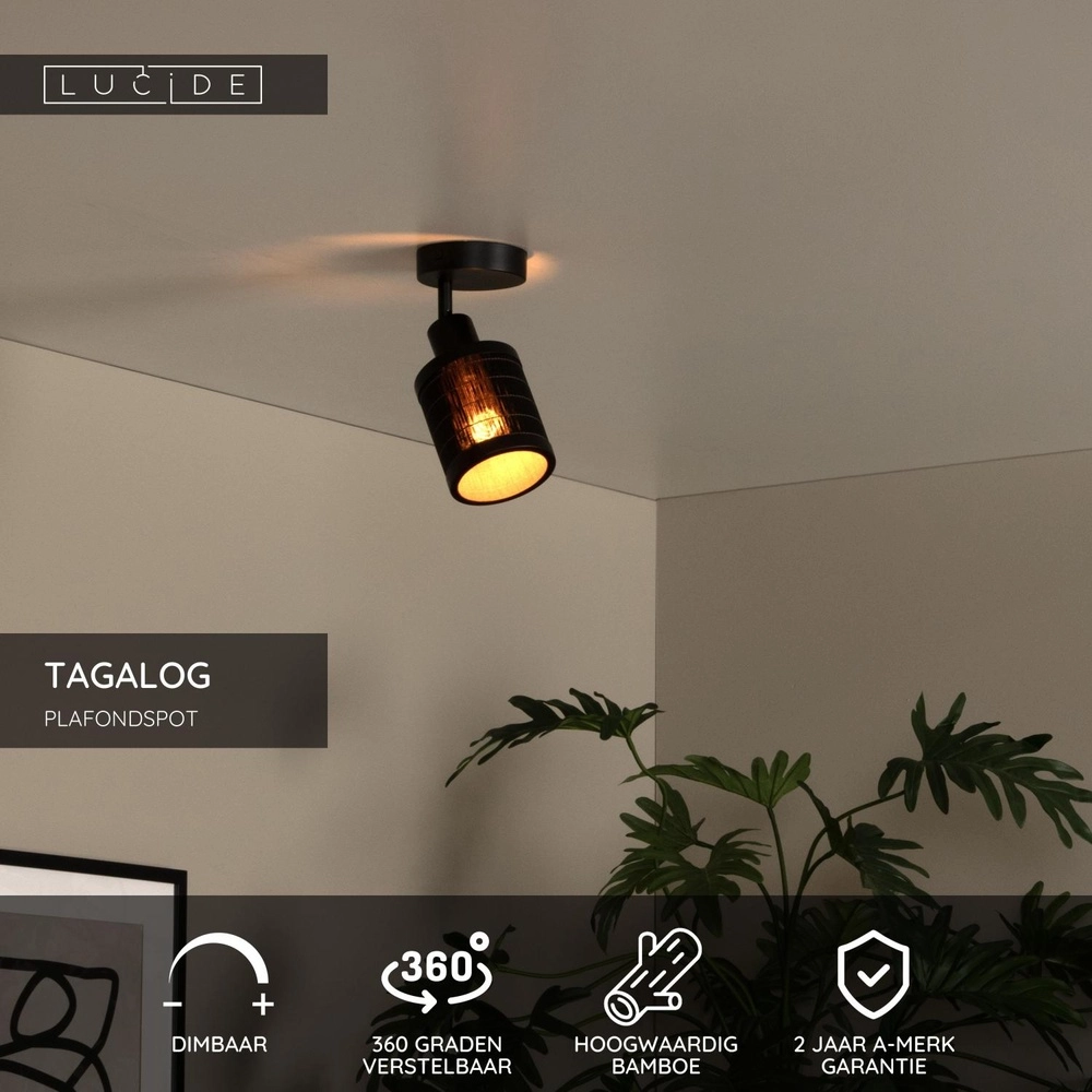 Ceiling lamp Tagalog Ø 10cm black Lucide 5411212211668