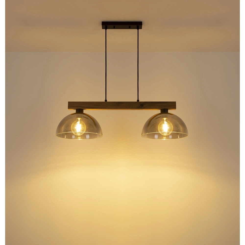 Country Pendant Lamp Romy 2-light black with wood Globo 9007371583355