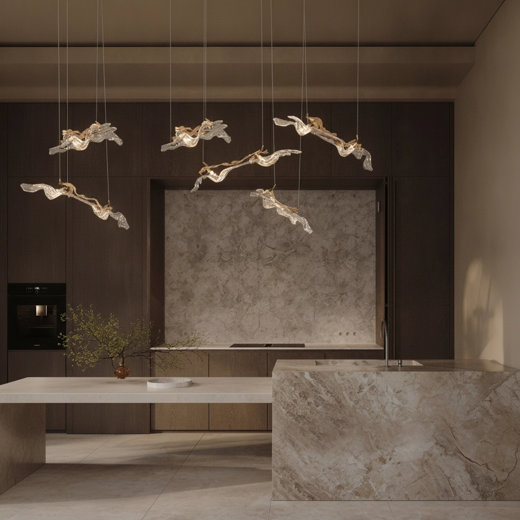 Golden pendant lamp Avesa with clear glass 128cm