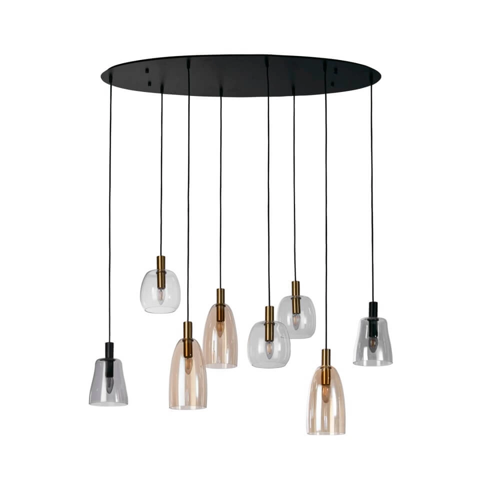 8-light pendant lamp Divine Multiple colors of glass