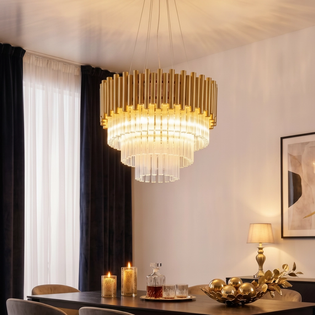 Pendant lamp Magnolia gold with crystal Ø 50cm