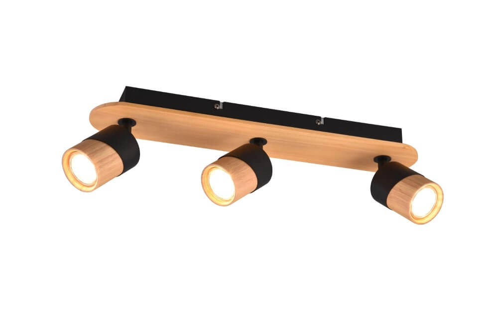 Ceiling lamp wood with black Aruni 3-light Trio 4017807562231