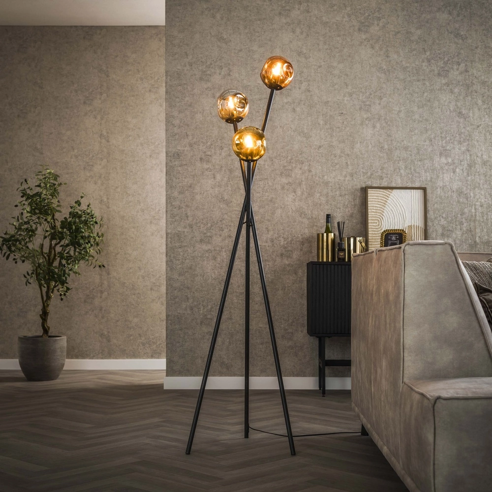 Tripod floor lamp Molecule with glass balls