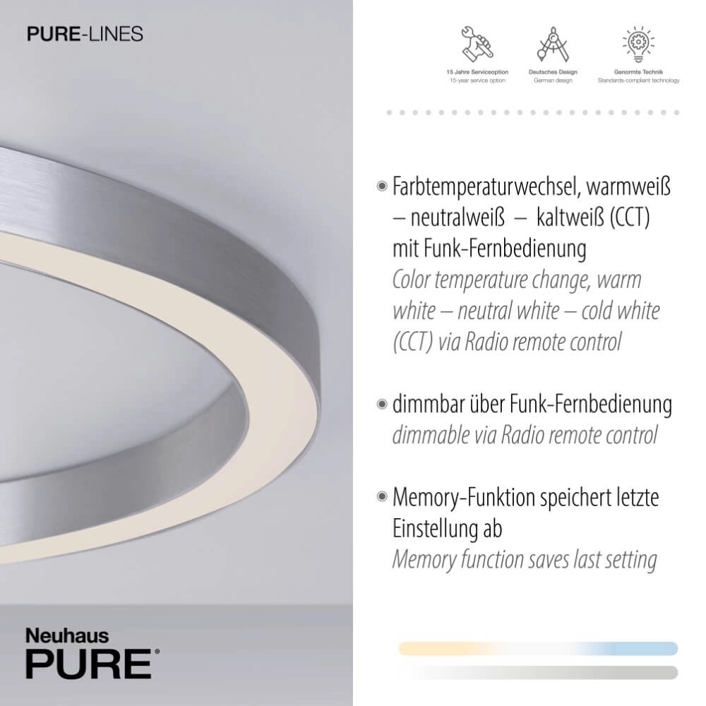 Round floor lamp Pure Lines Round Ø 70cm aluminum Paul Neuhaus 4012248373538