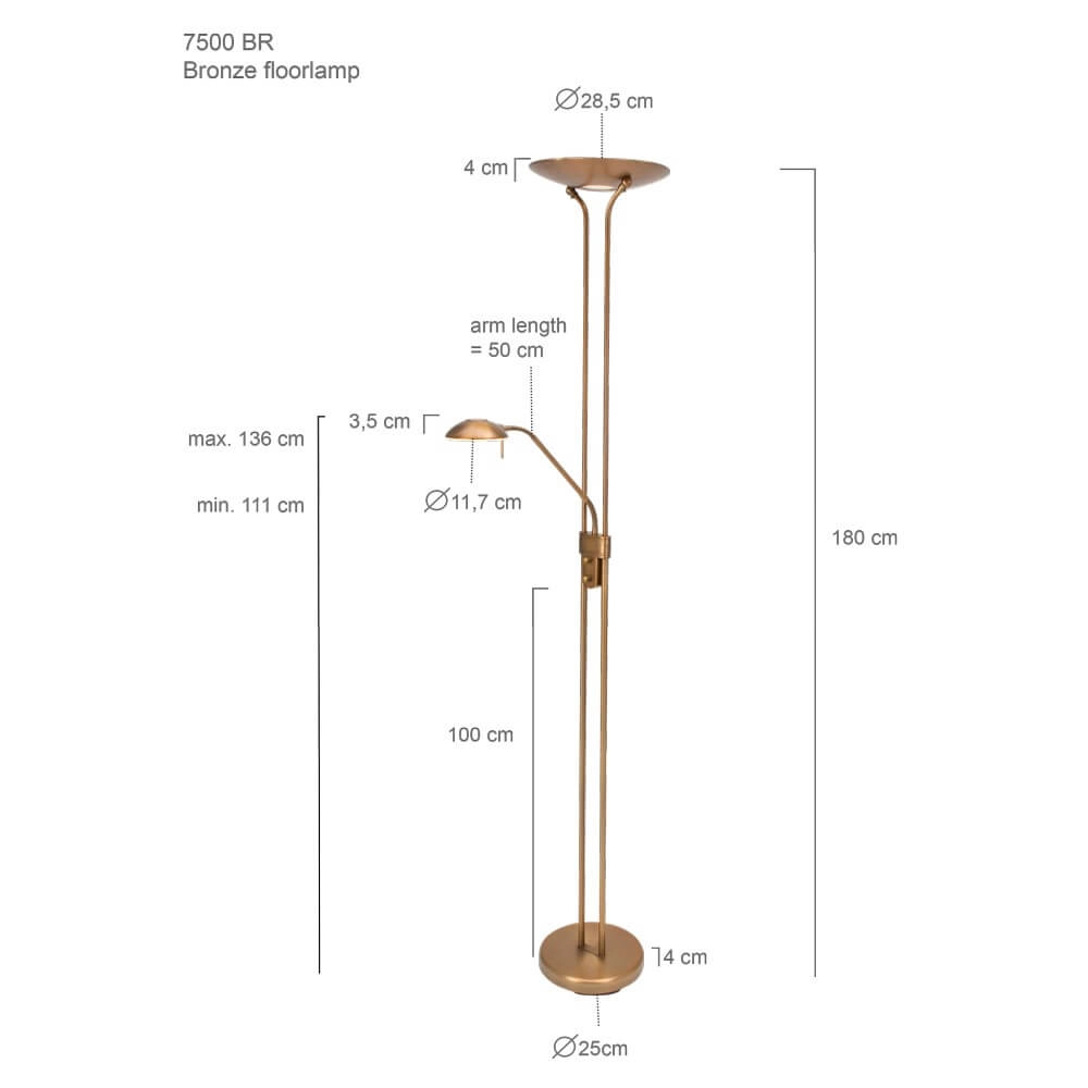Floor lamp mexlite Up 180cm - 3000K bronze brown Steinhauer 8712746096347