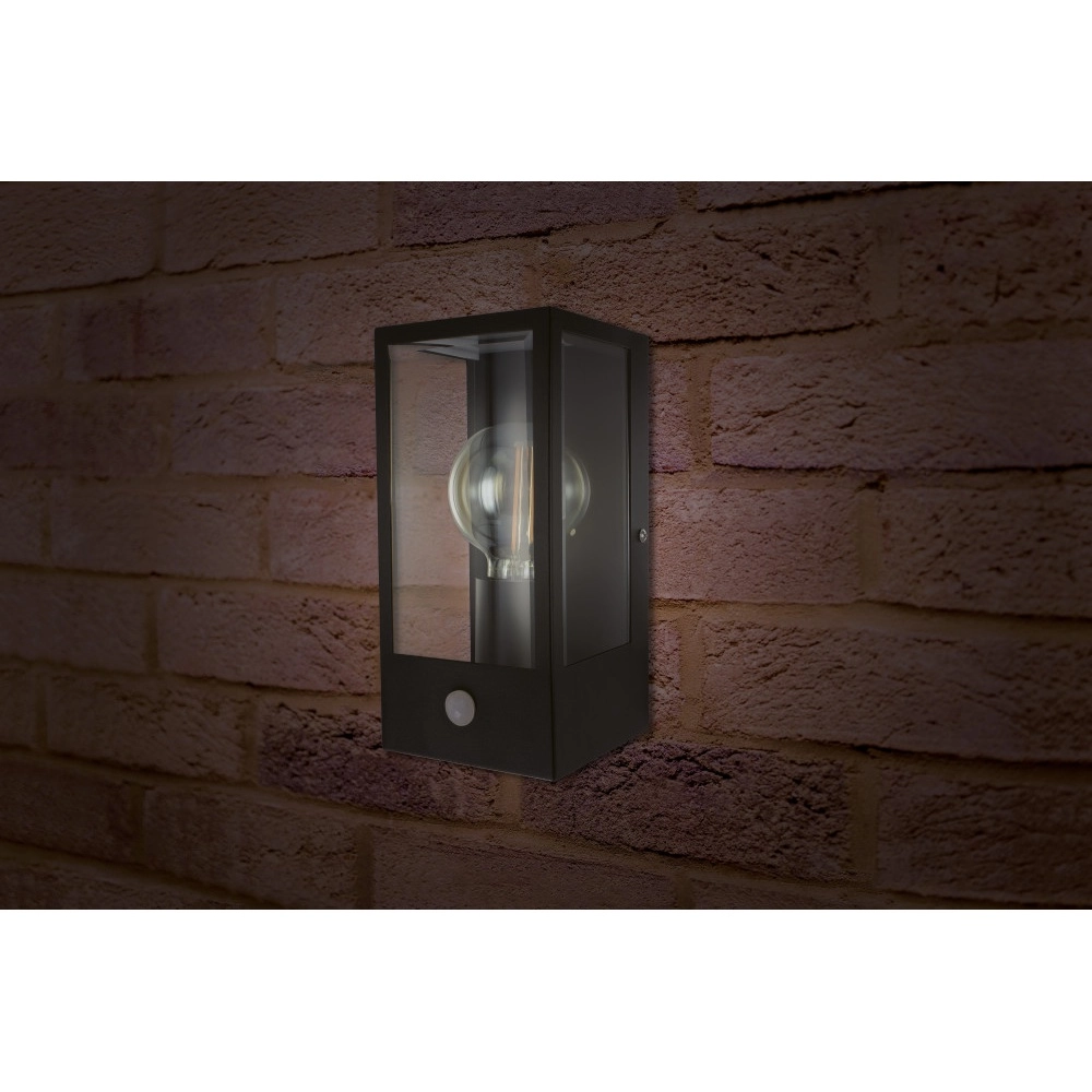 Black outdoor lamp Prato E27 - glass - with motion sensor