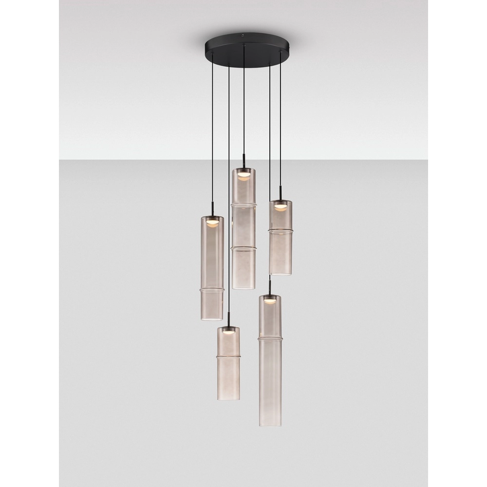 Unique pendant lamp Sano round 5-light smoke glass Lyora 5212017474056