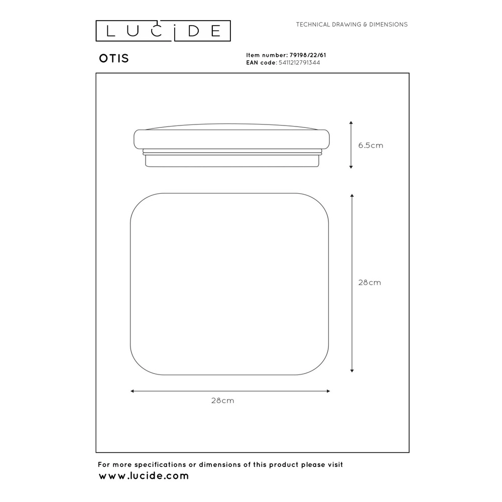 Square ceiling light Otis 28cm white Lucide 5411212791344