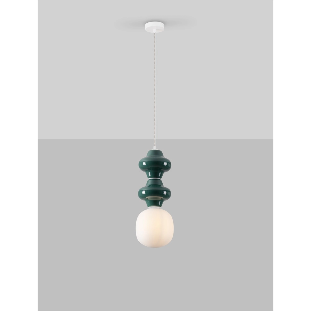 Pendant lamp Clio M green ceramic with white glass Lyora 5212017461247