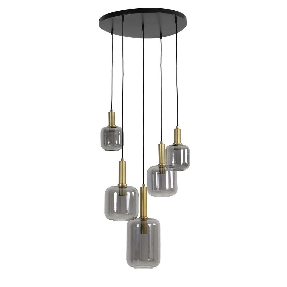 Vide pendant lamp Lekar 5x E27 - brass with smoke glass