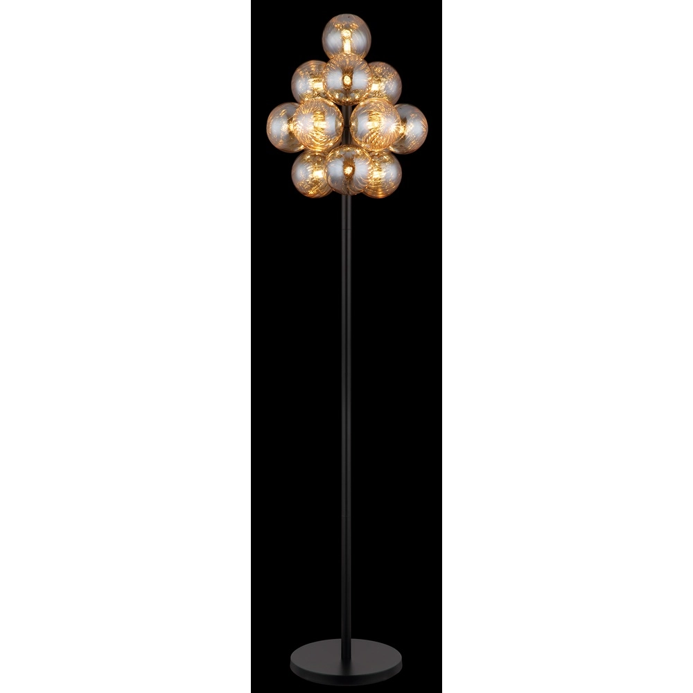 Black floor lamp Conor with amber glass Globo 9007371512171