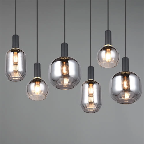 Dining room pendant lamp Diva 6-light - smoke glass Trio 4017807614572