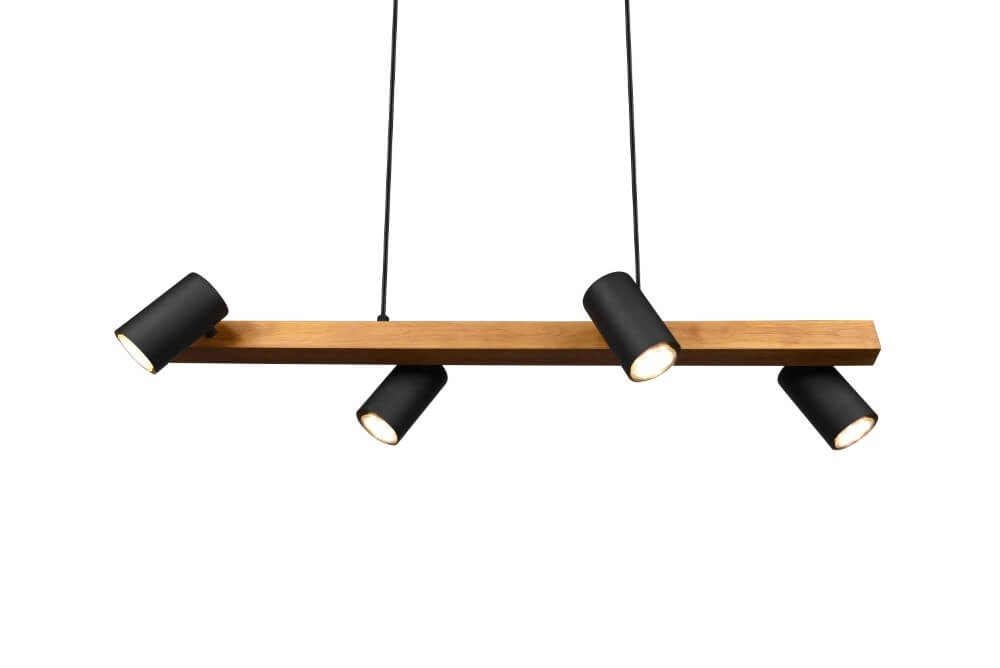 Adjustable hanging lamp Marley Black with wood Trio 4017807523720