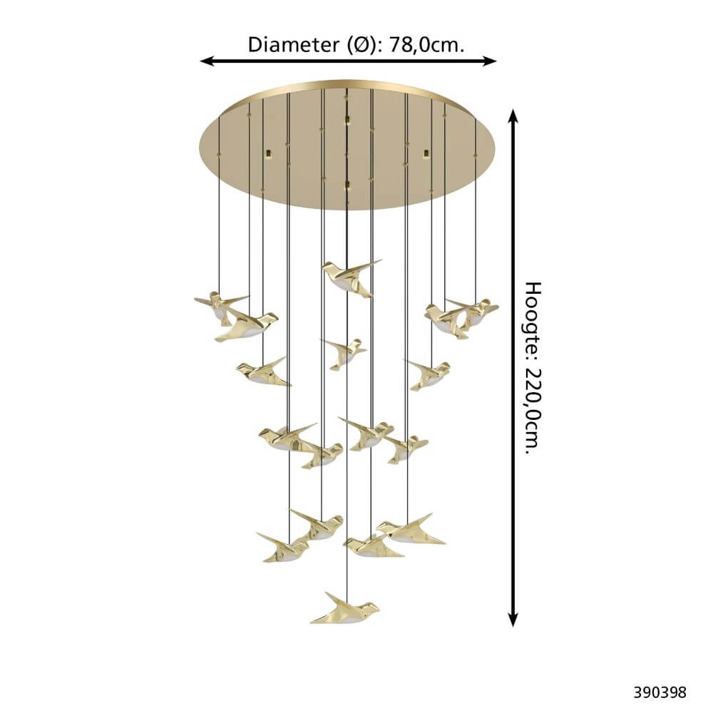 17-light hanging lamp Paratebueno 2 brass round Stars of Light 9008606292202