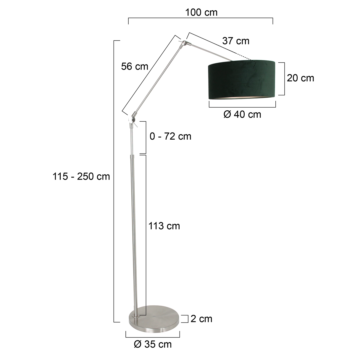 Floor Reading Lamp Prestige Chic Stainless steel with 40cm green velvet shade Steinhauer 8712746145731