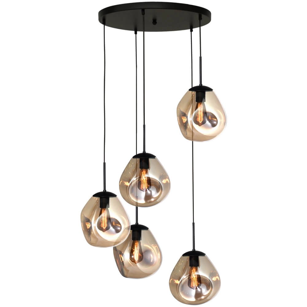 Vide hanging lamp Lava 5x gold glass Ø 24cm