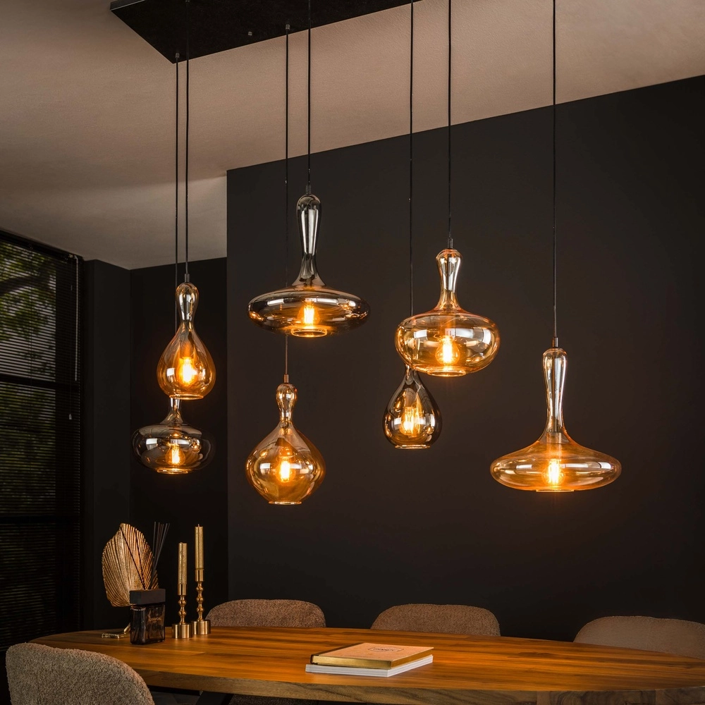 Design pendant lamp Karaf 7 glasses - amber and smoke