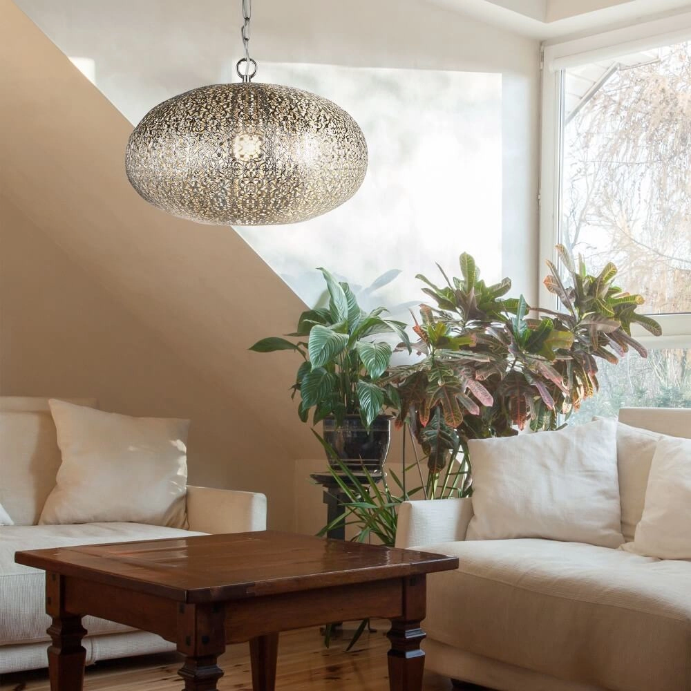 Moroccan style hanging lamp Fretwork Stainless steel Searchlight 5053423096001