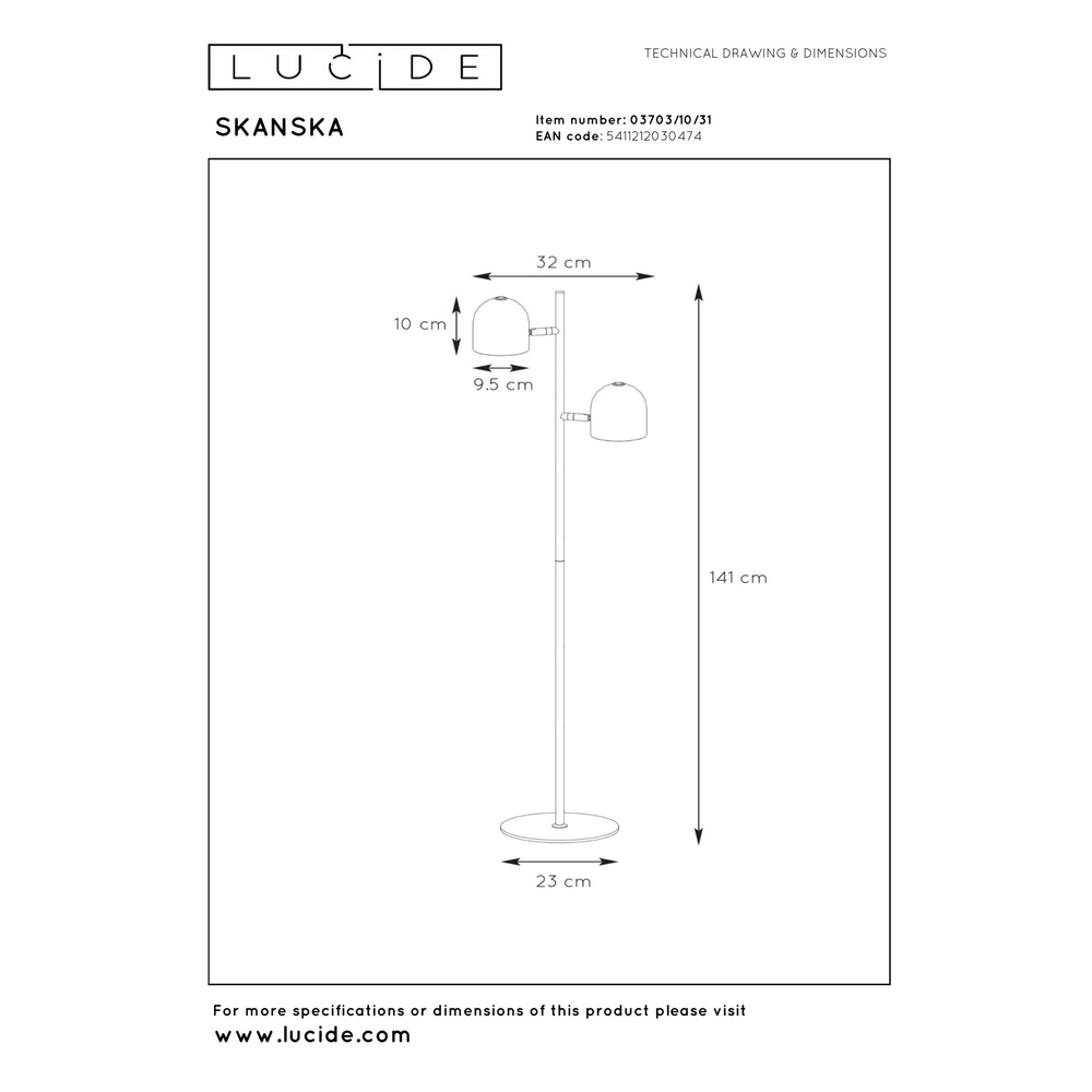 Floor lamp Skanska 2-light white Lucide 5411212030474