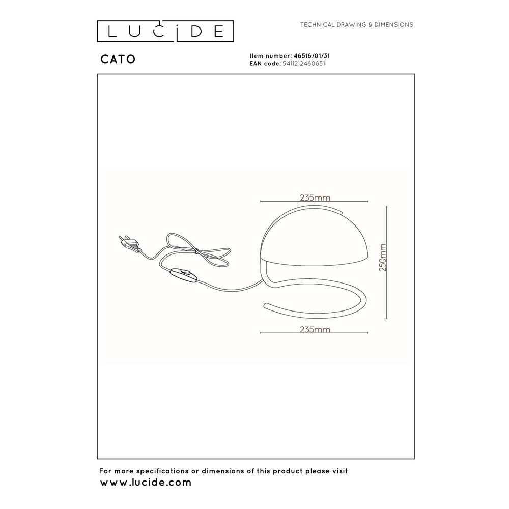 Classic table lamp Cato white Lucide 5411212460851