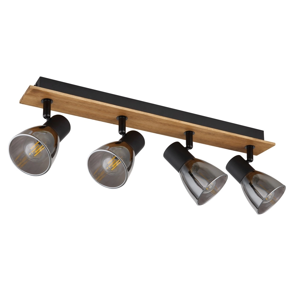Ceiling lamp Claude 4-light black with wood Globo 9007371434213