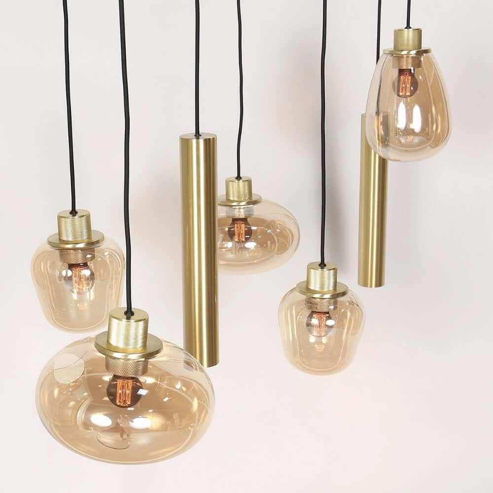 Dining table hanging lamp Reflexion gold with amber glass Steinhauer 8712746172966