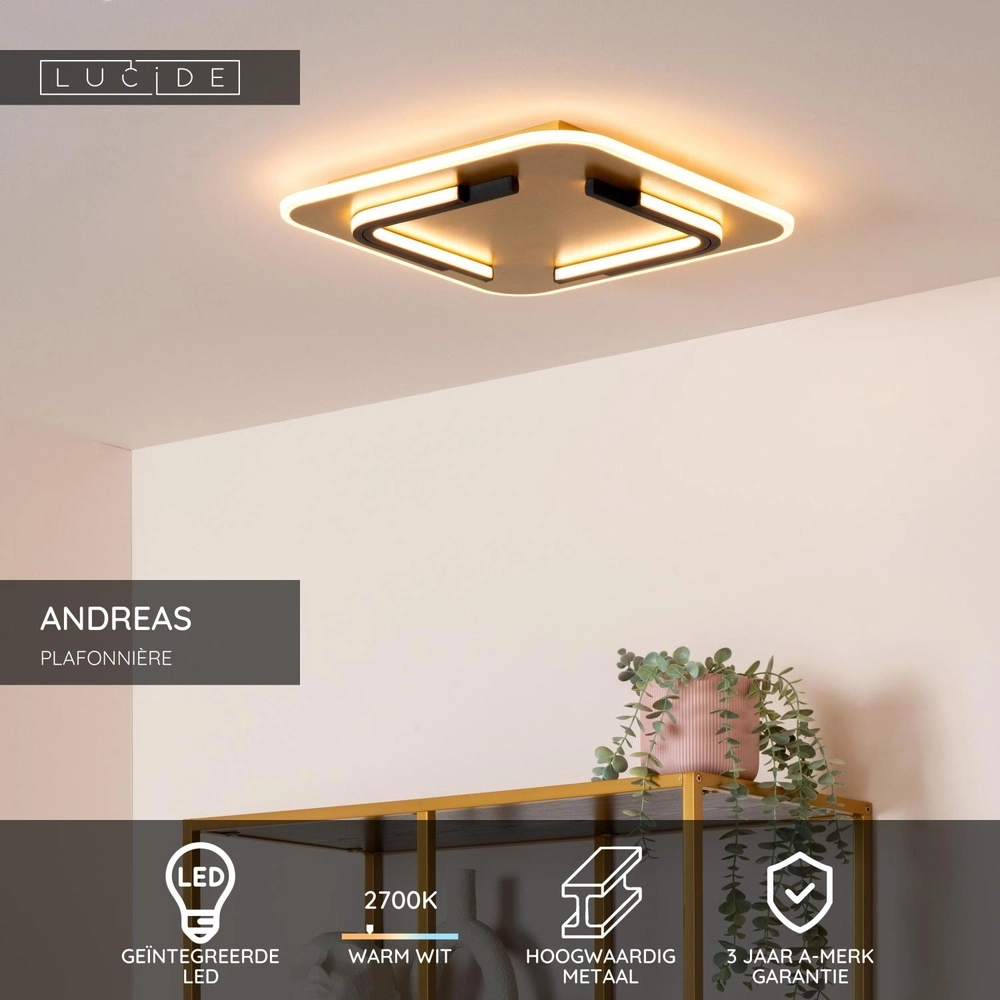 Design ceiling light Andreas 40 x 40cm - 30W black with gold Lucide 5411212441751