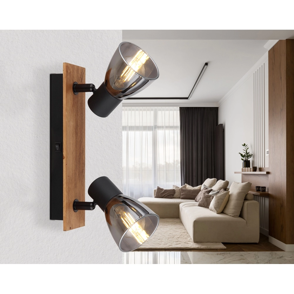Ceiling lamp Claude 2-light black with wood Globo 9007371443208
