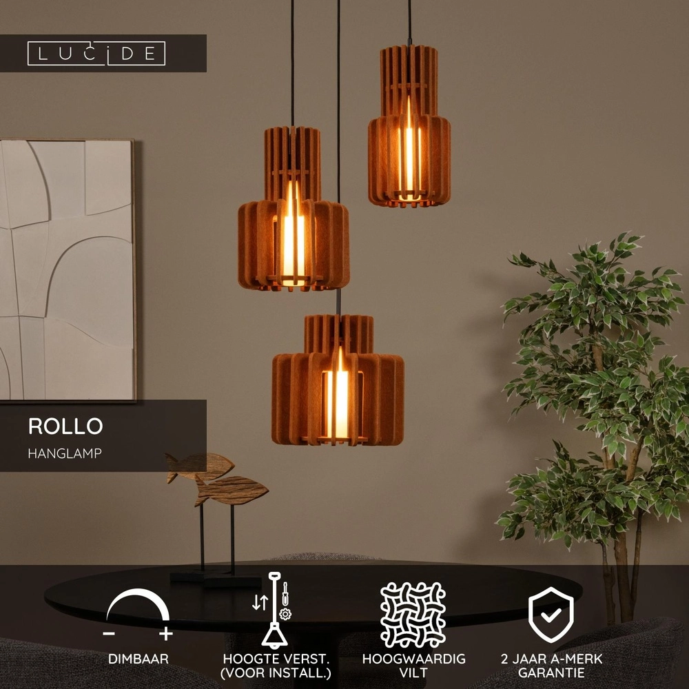Design pendant lamp Rollo 3-light terracotta Lucide 5411212452818