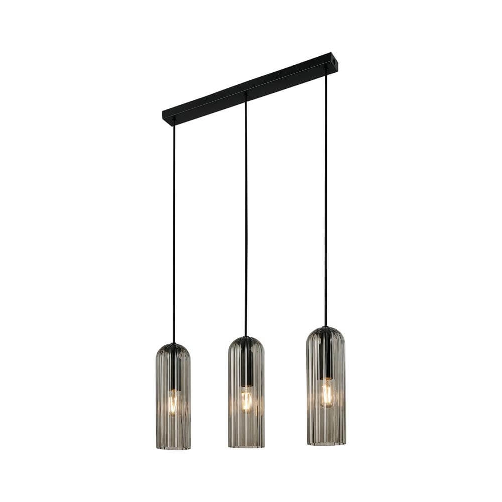 3-light pendant lamp Miella black with smoke glass