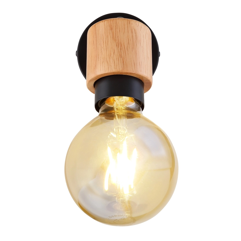 Wall lamp Jorna black with wood Globo 9007371414277