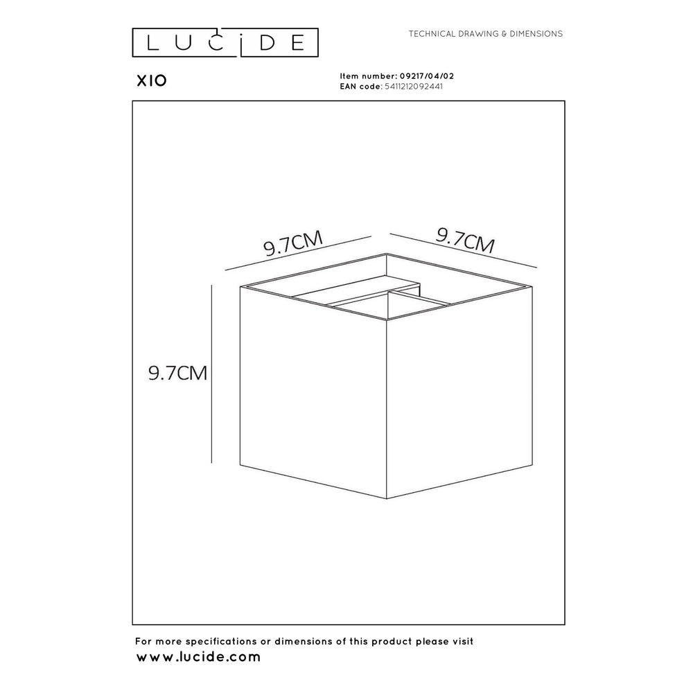 Square wall spotlight Xio 2700K Gold Lucide 5411212092441