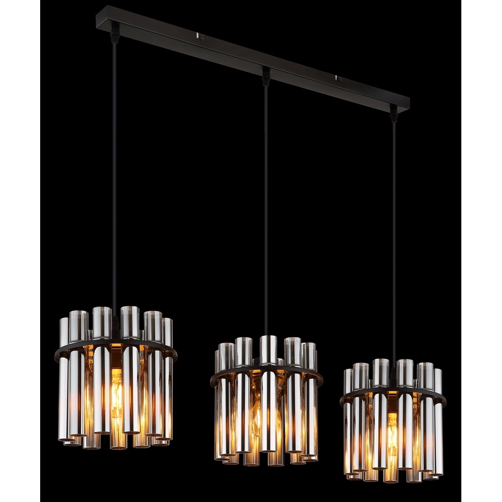 3-light pendant lamp Gorley II black with glass rods Globo 9007371589111