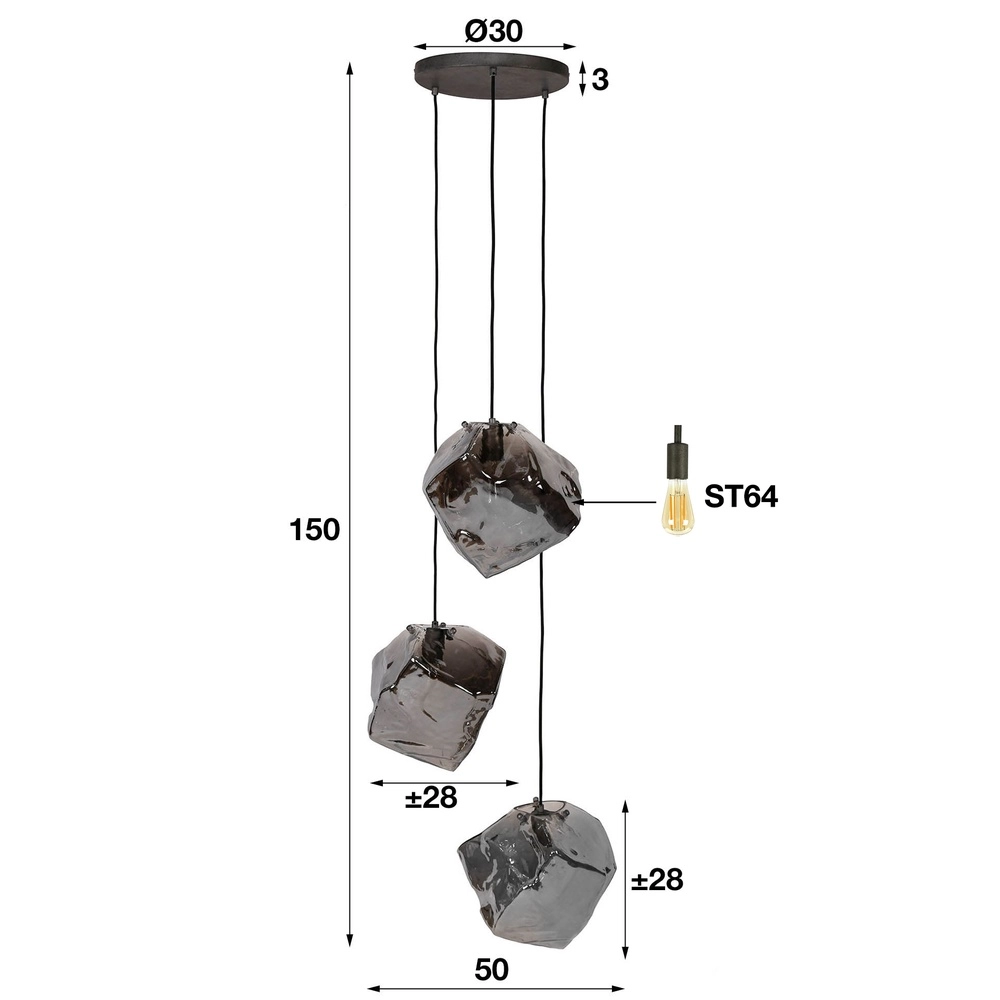 Modern pendant lamp Rock 3-light - chrome glass Lyora 8716803511408