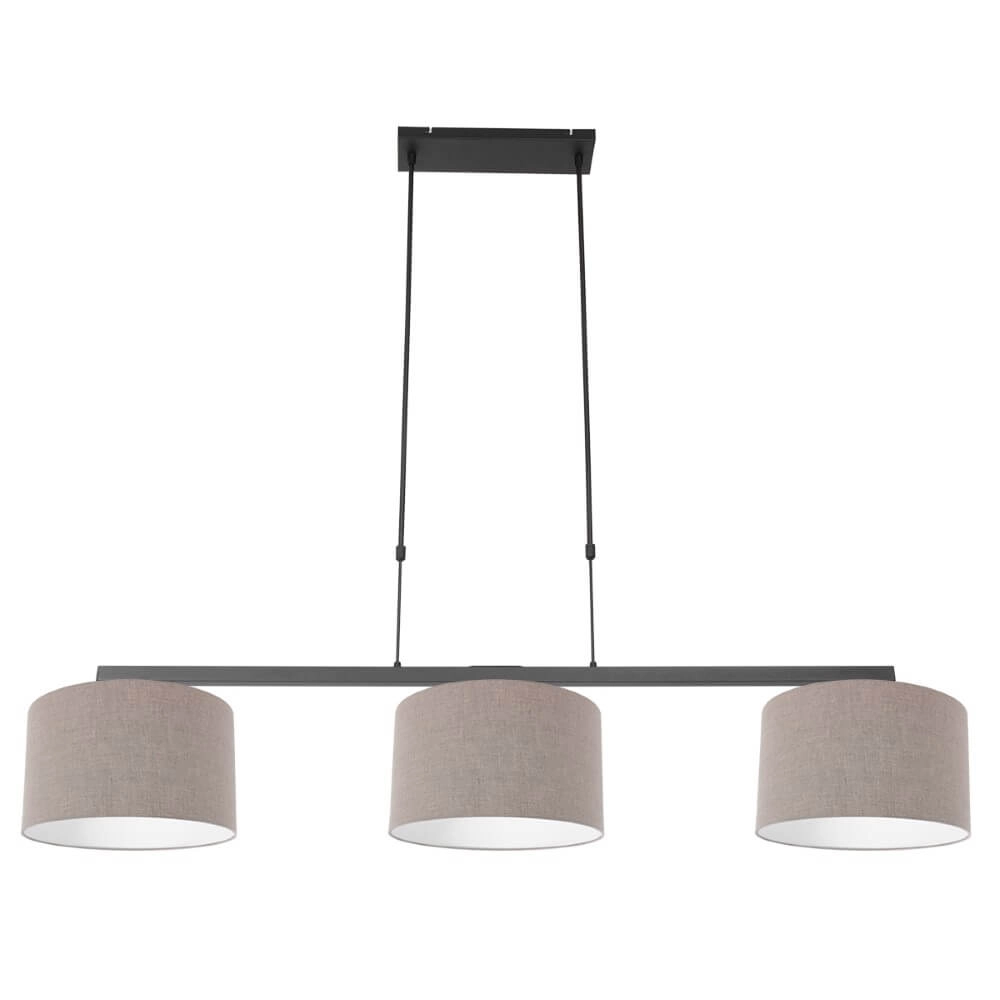 Black hanging lamp Stang with taupe linen shades