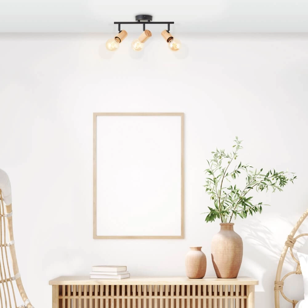 Ceiling light Kerry 3-light black with wood Brilliant 4004353409035