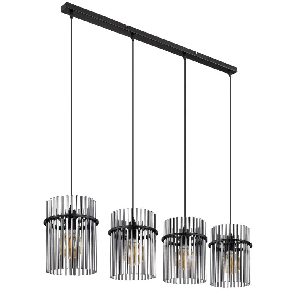 Black pendant lamp Gorley with smoke glass 4-lights Globo 9007371448180