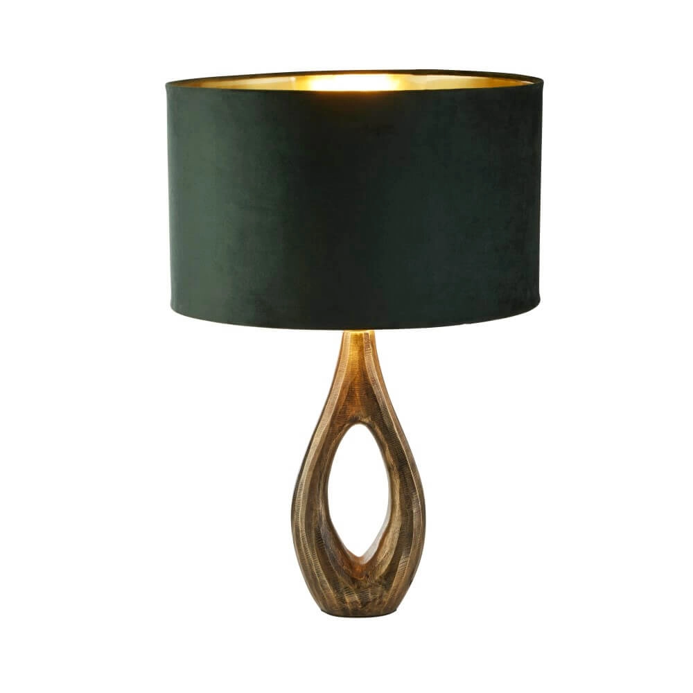 Gold table lamp Bucklow with green hood Searchlight 5053423257303