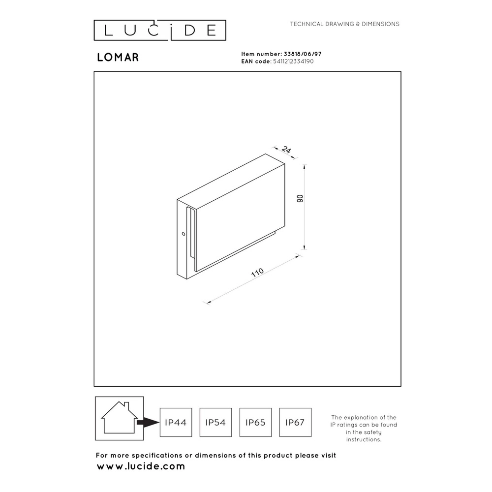 Sleek wall lamp Lomar 6W - 2700K rust brown Lucide 5411212334190